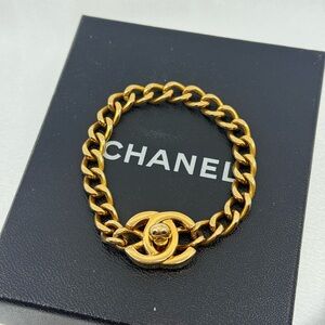 Chanel Vintage Gold CC Turn Lock Chain Bracelet